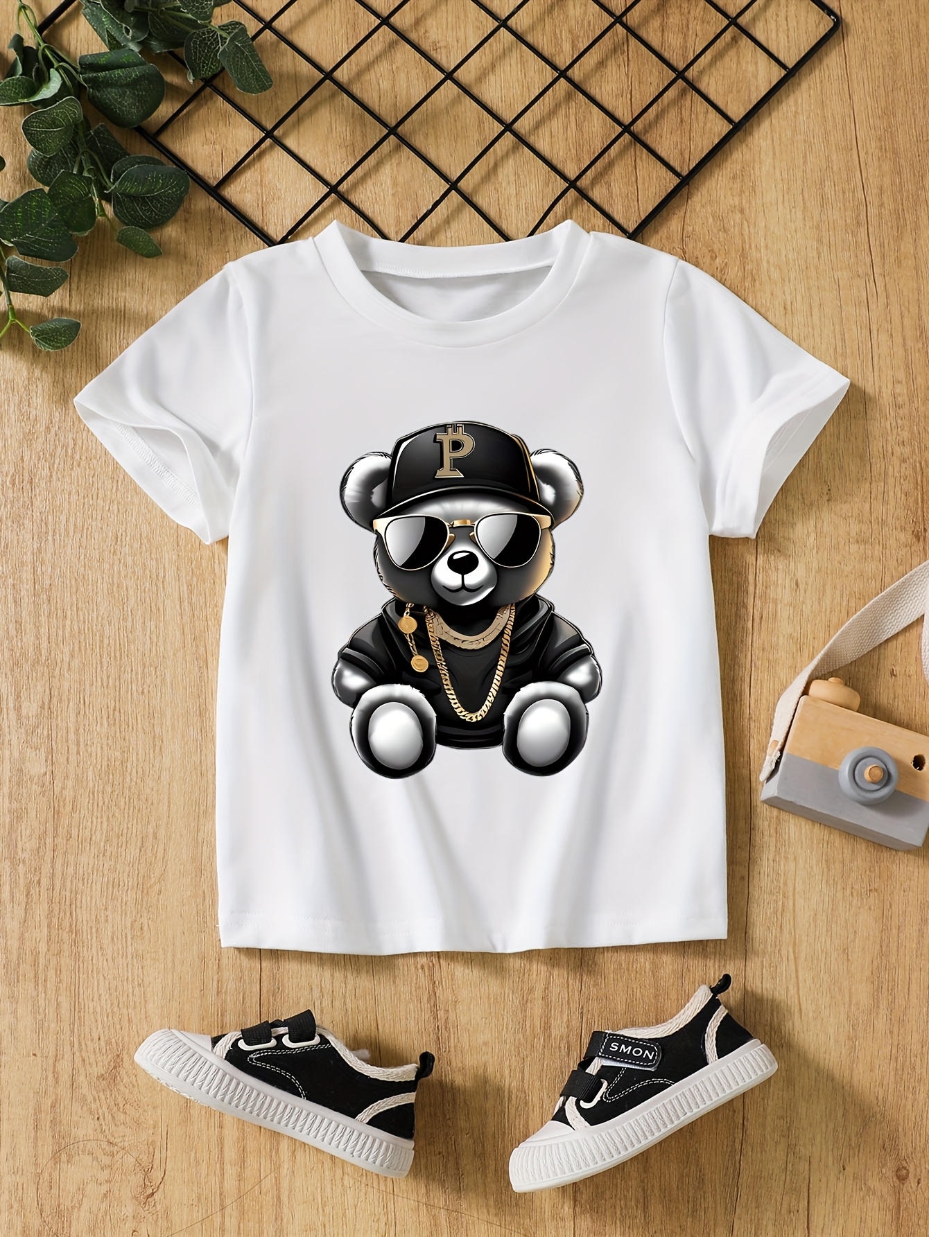 T-shirts Unisex Children's T-Shirts - Three-Pack Short Sleeve Tees with Adorable Bear Prints & Quick-Drying Fabric