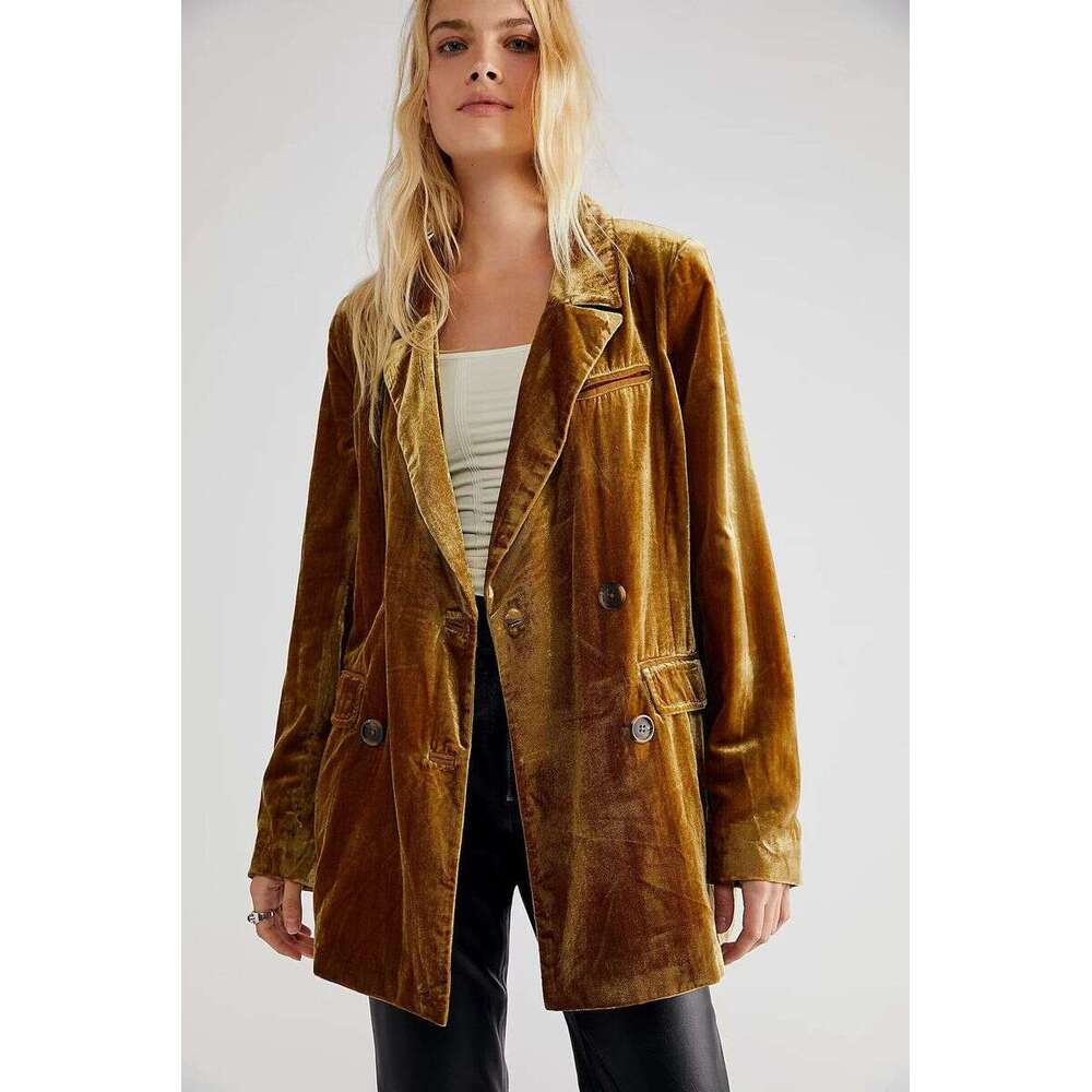 2025S 2025 New Gold Veet With Split Suit Jacket Ins Women's Top