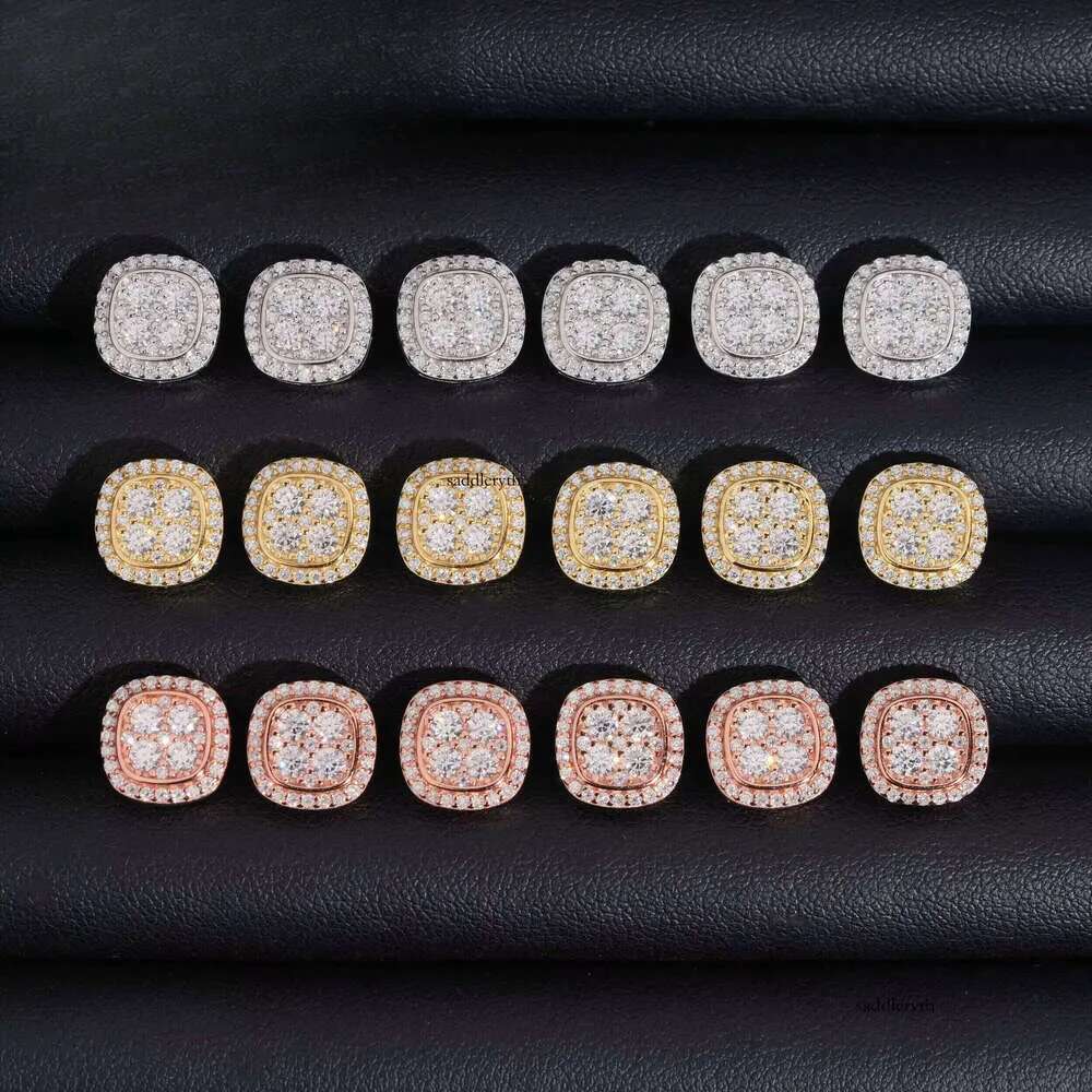 Fast Shipping 10mm Mens Earring Gold Plated Sterling Sier Iced Out VVS Dia Moissanite Screw Back Stud Earrings