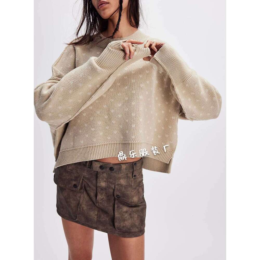 New Autumn Winter Round Neck Knitted Sweater Short Loose Butterfly Jacquard Pullover Women's Fashion B5