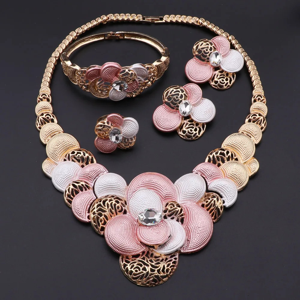 Fashion African Jewellery Set Dubai Gold Color Jewelry Sets Women Customer Nigerian Wedding Flower Gift 250818