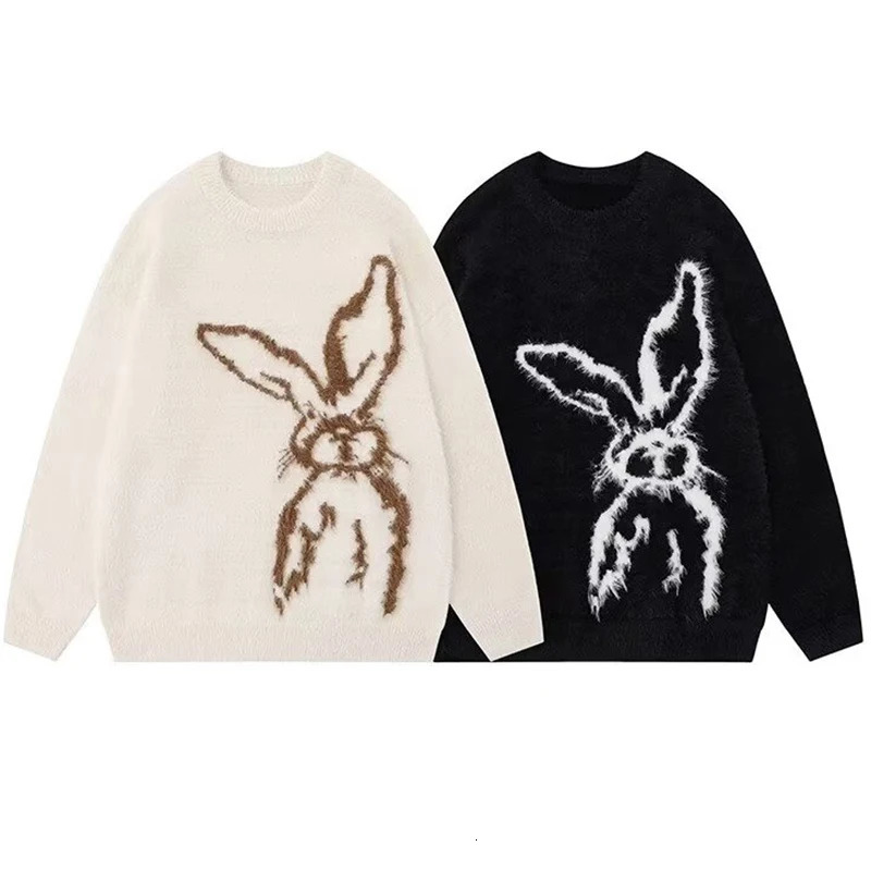 Mohair Funny Rabbit Sweater Men Pullover Knit Soft Comfortable Round Neck Knitted Japanese Y2K Vintage Fluffy Male 250819