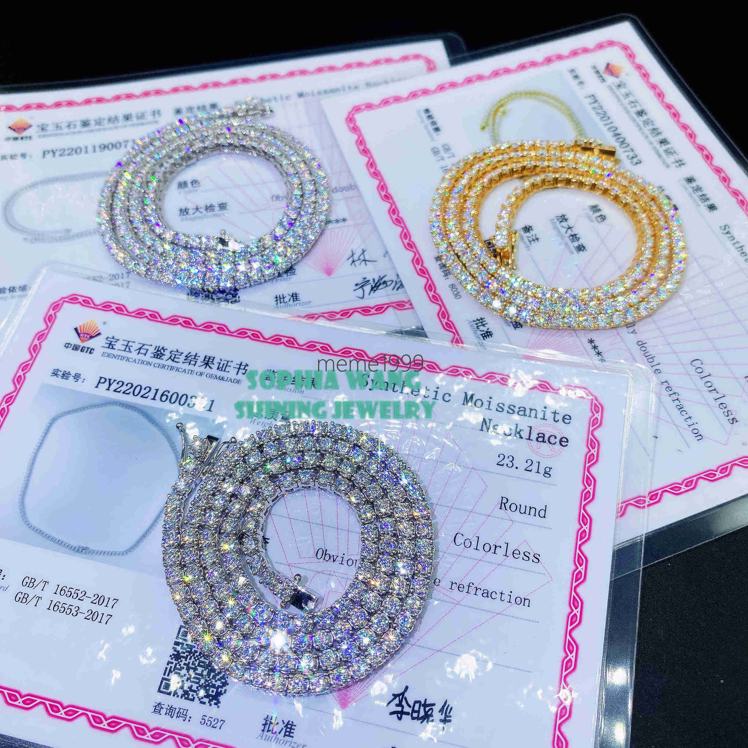 Hot Selling Moissanite Diamond Solid Gold 2MM 3MM 4MM 5MM Classic Necklace Bracelet Mens Chains Jewelry Tennis Chain