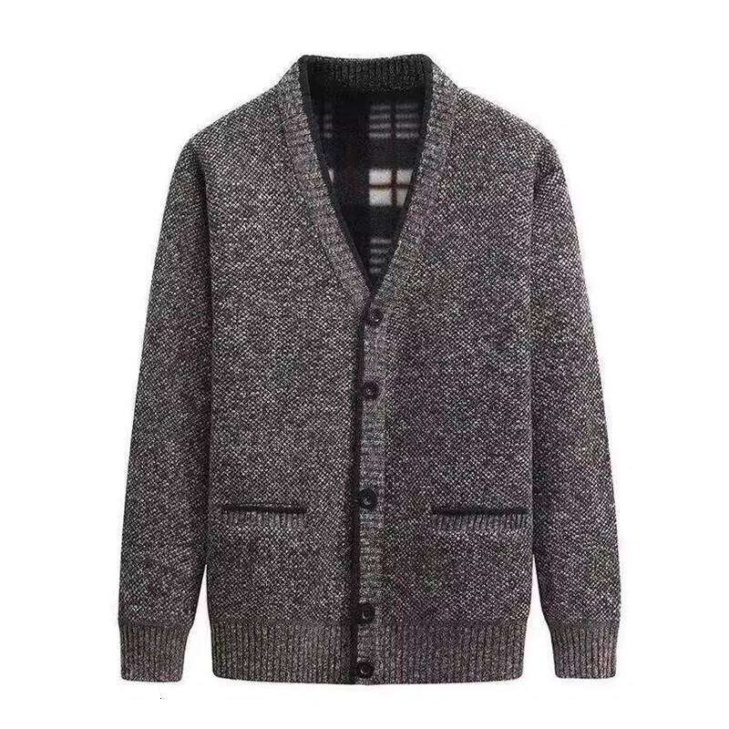 Winter Men's Jackets Vintage Wool V-Neck Knitted Sweater Coats Men Fleece Lined Warm Cardigan Clothing