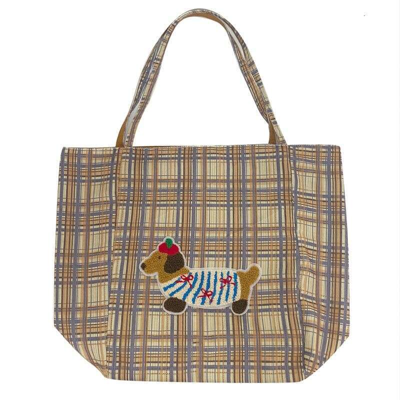 Small Dog Plaid Handbag 2025 Spring New Large Capacity Underarm Shoulder Casual Hundred Reversible Canvas Women's Bag