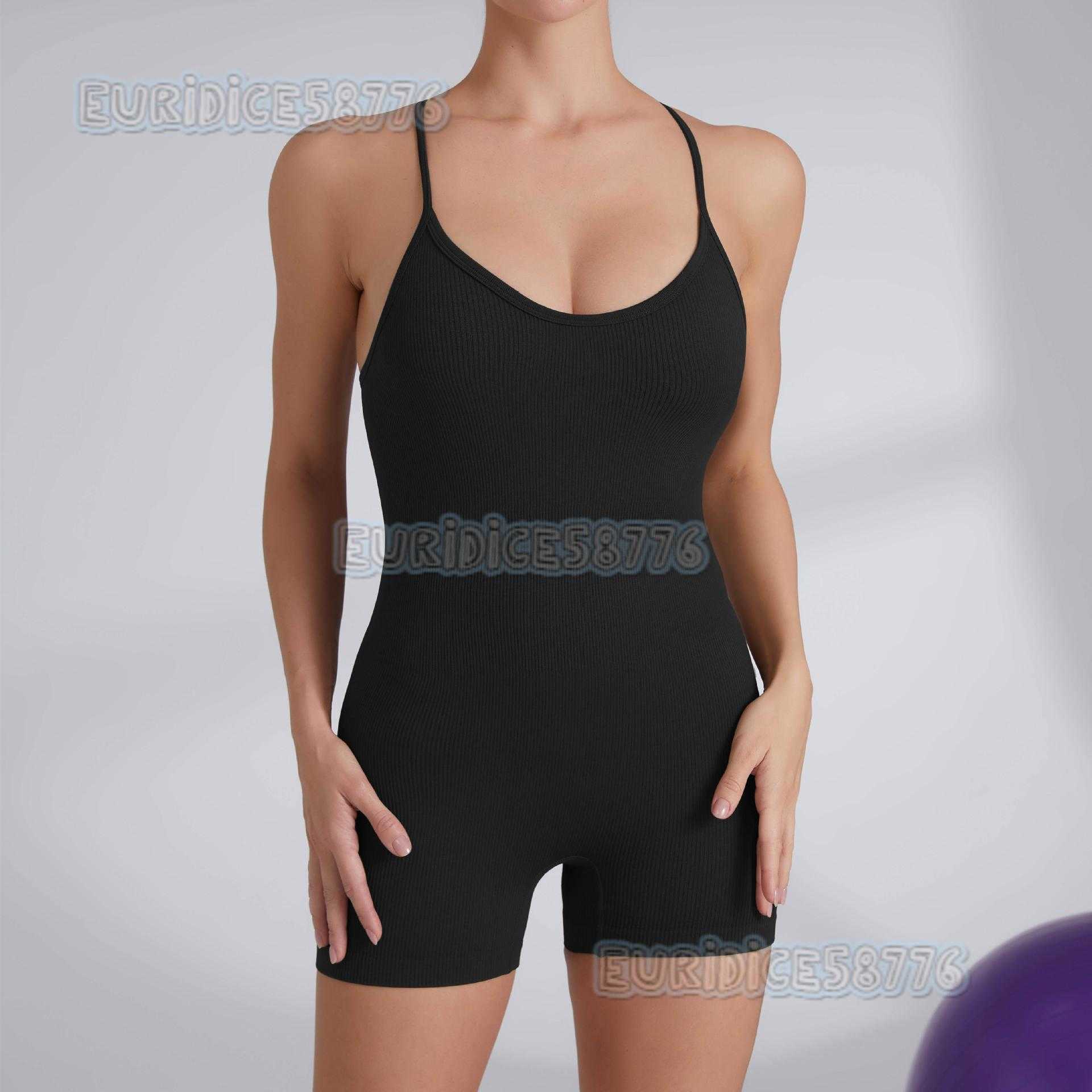 Oil Heart Strap Beauty Back Yoga Jumpsuit Ribbed Thin Strap Sports Bodysuit Slim Fit H250819