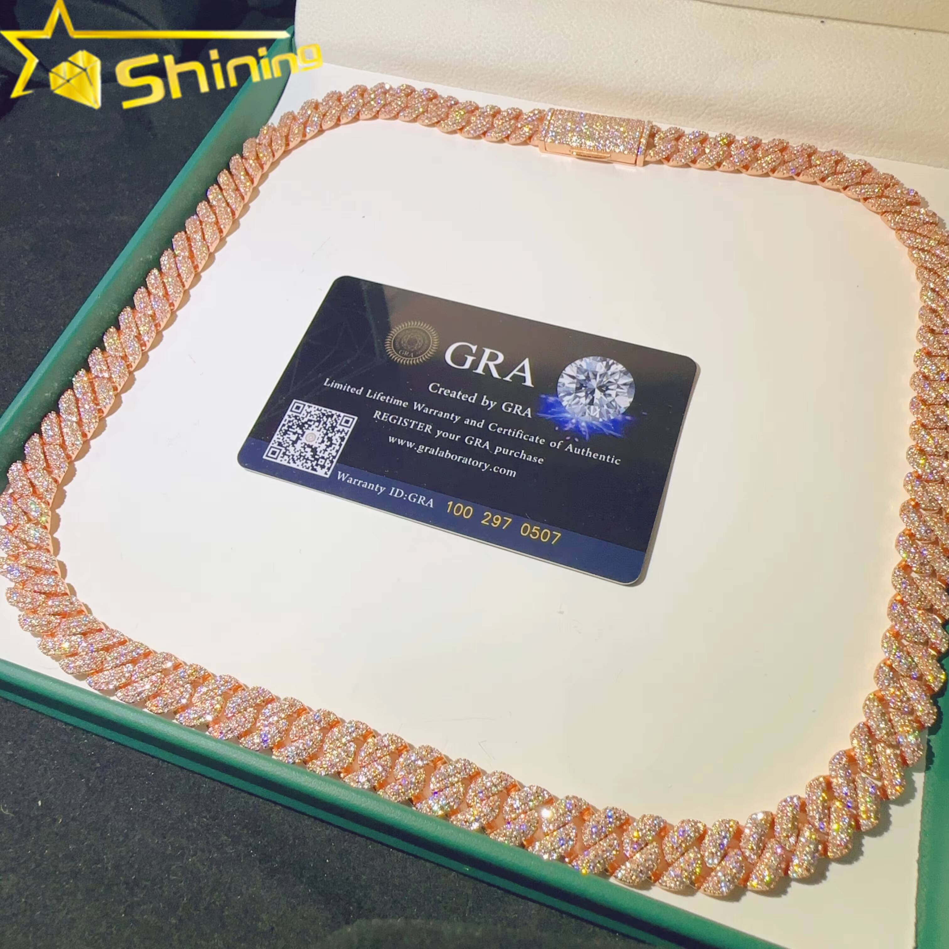 Pass Tester VVS Moissanite Lab Diamond Silver 925 Necklace Chain Hip Hop Iced Out Jewelry 10mm Miami Cuban Link Bracelet Chain