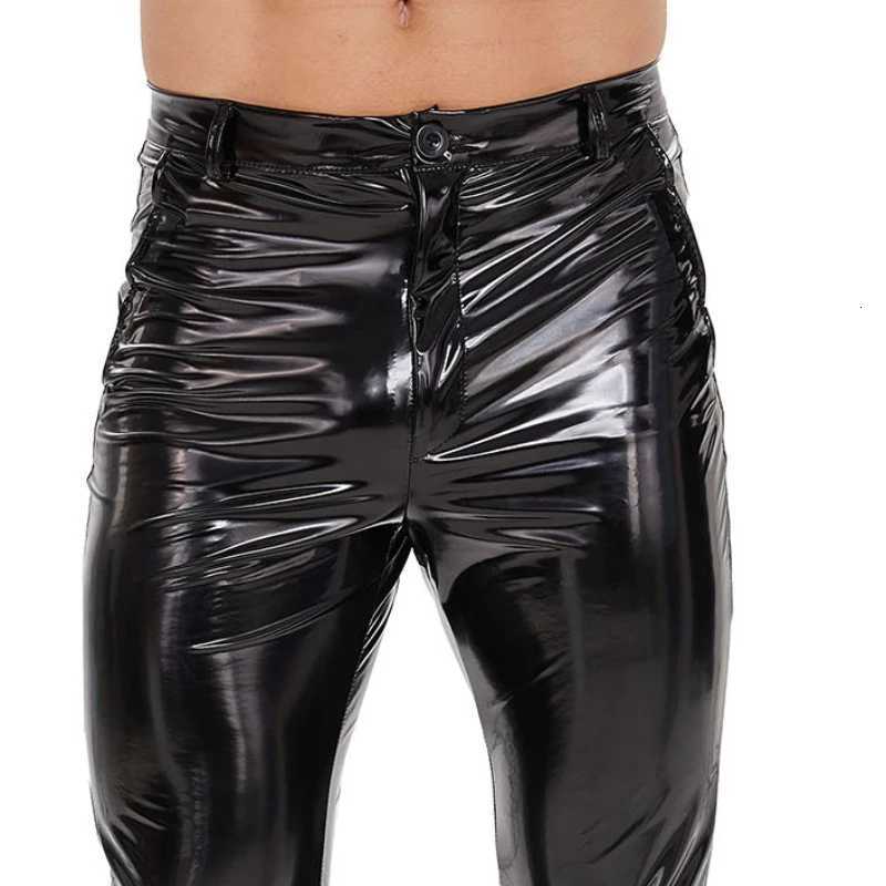 Patent Leather Trousers Men Skinny Long Pan Motorcycle Straight Pants Male Slim Fit Pencil Trousers Handsome Streetwear Cool Leggings W250819