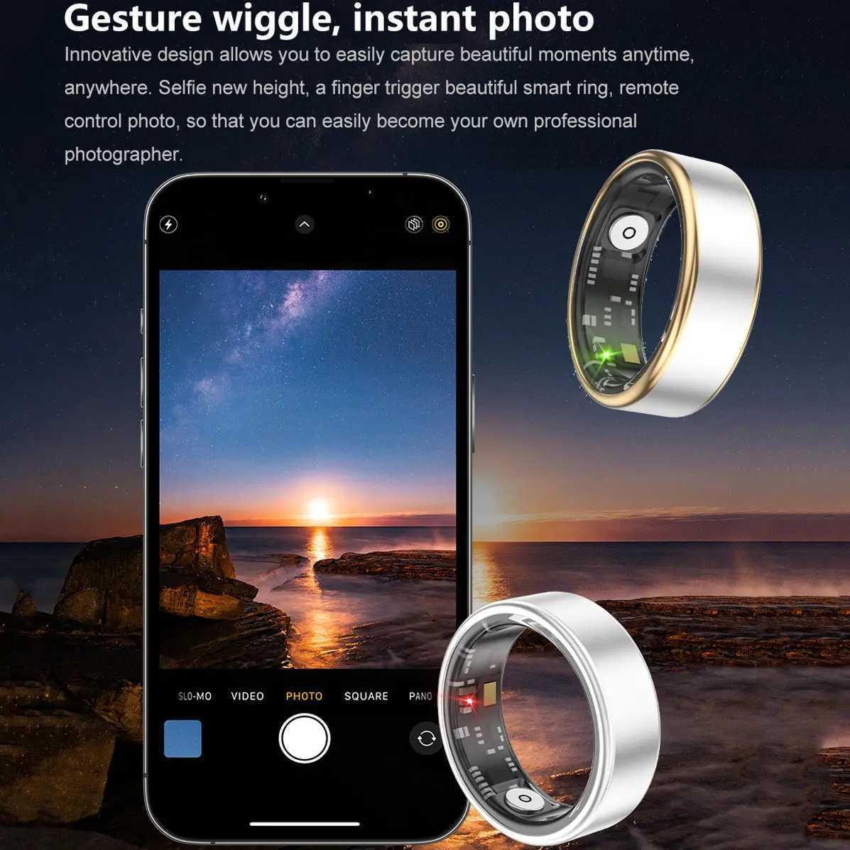 New In Smart Ring for Men Women Health and Sleep Monitor 5ATM Waterproof Multi-sport Mode Couple Ring Gold Colors W250819
