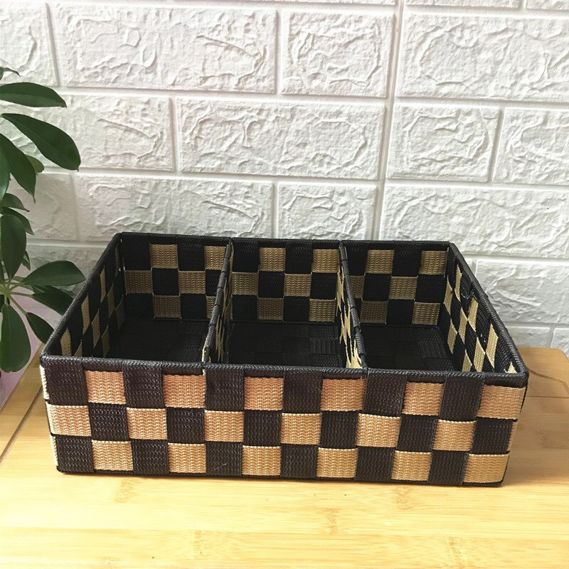 Desktop Storage Box Multi Purpose Organizer Fabric Woven Blue for Keys Cosmetics Compartment Home Use in Living Room Bedroom Kitchen Durable