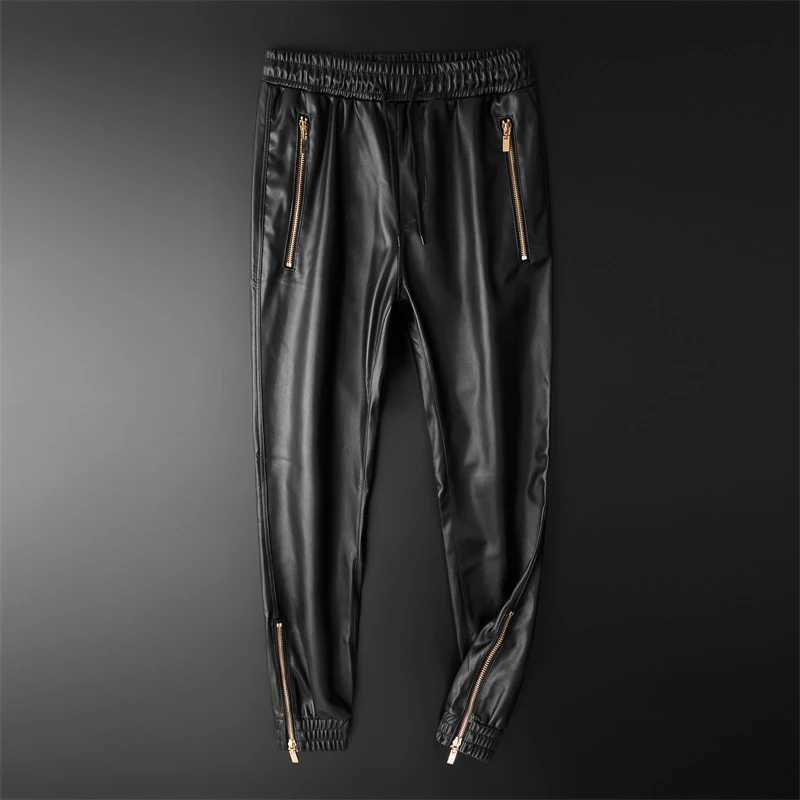 Mens Leather Pants Superior Quality Elastic Waist Jogger Pants PU Leather Motorcycle Trousers Bikers Pants W250819