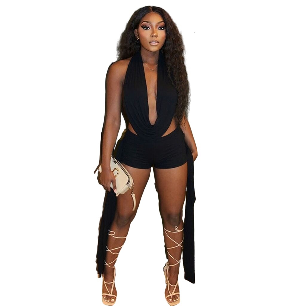 D9524 Womens Sexy Halter Neck Sleeveless Backless Top Tight Ribbon Shorts Set