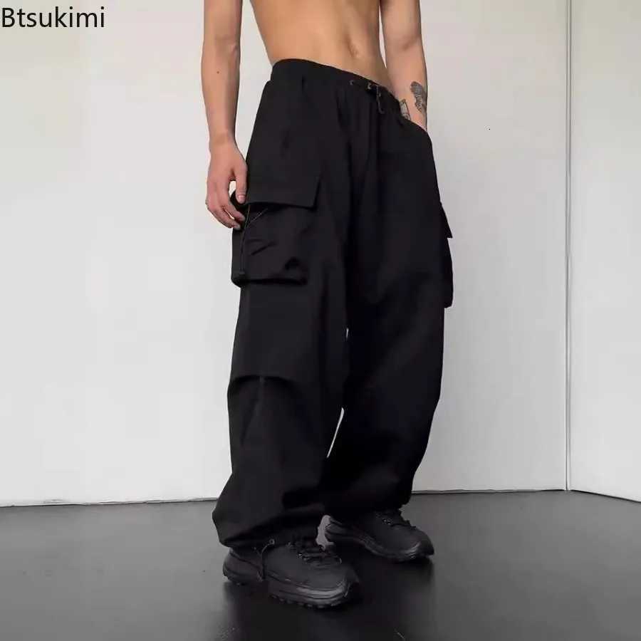 New Mens Loose Casual Cargo Pants Multi-pocket High Waist Wide-leg Baggy Pants Trend Streetwear Quick Drying Sweatpants for Men W250819