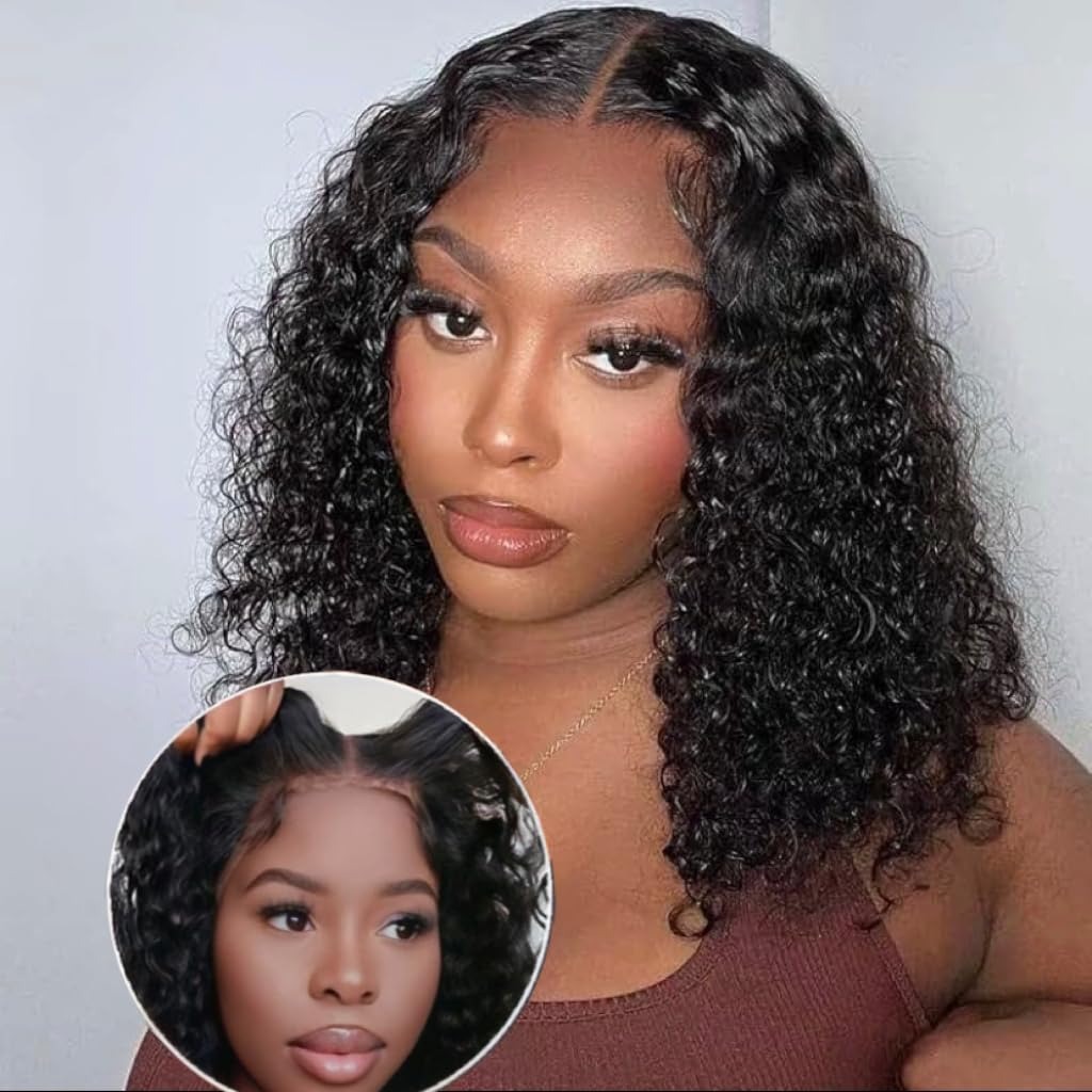 Curly Half Wig Human Hair Water Wave 200% Density Wear Go Glueless Wigs 24 Inch Wet and Wavy Curly Half Wigs for Women Drawstring Seamless Flip Over W