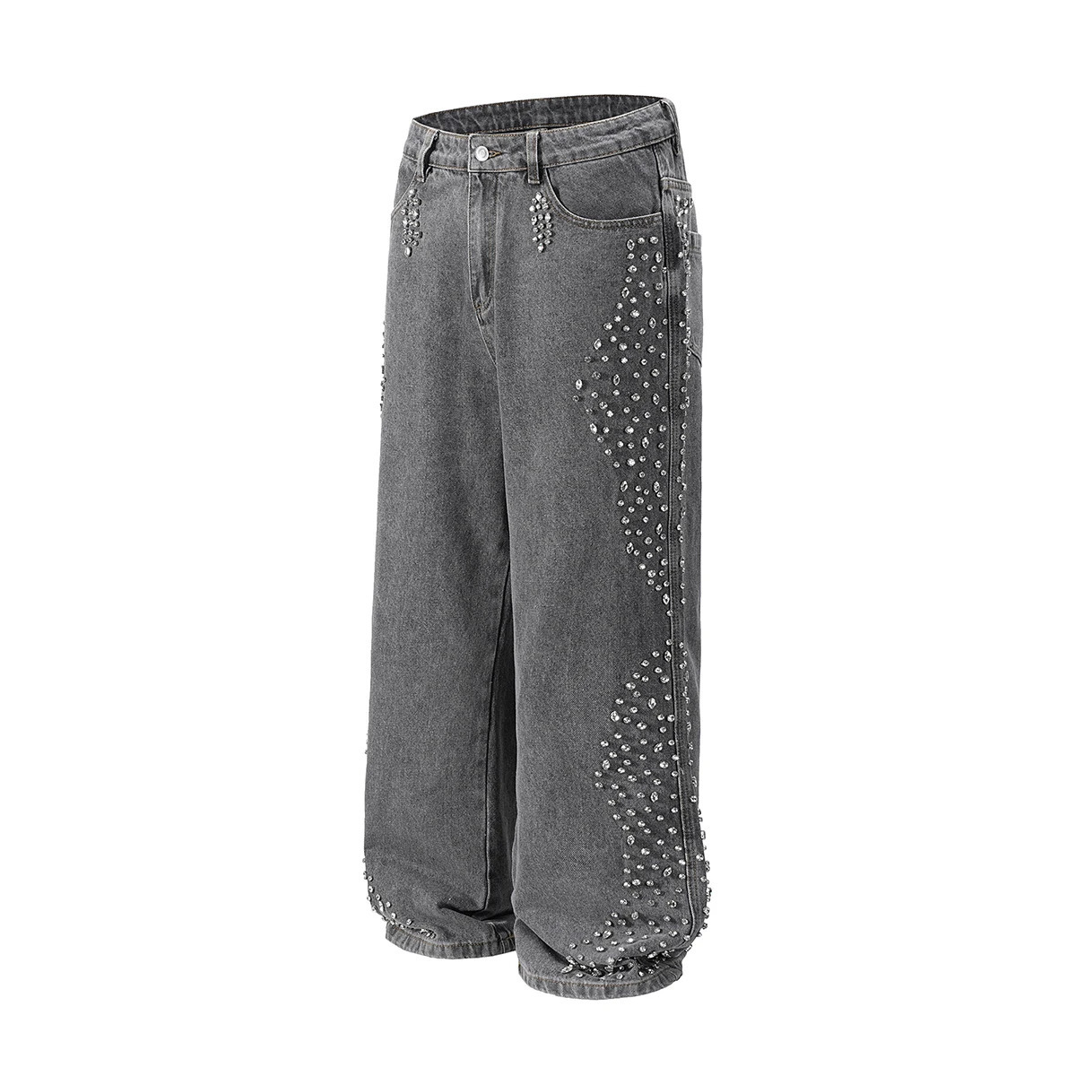 Pearl Studded Diamond Jeans for Men Full Rhinestone Straight Blue Baggy Denim Trousers Drill Vintage Loose Casual Cargos 250819