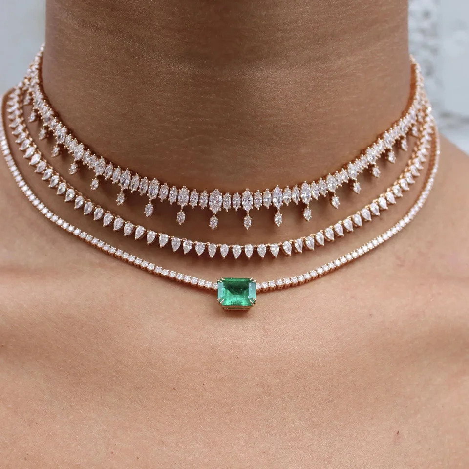 Iced Out Bling Women Choker Chain Marquise Cubic Zirconia CZ Sparking Tennis Necklace for women Wedding Engagement 250815
