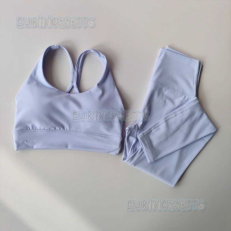 Yoga Clothing Set Nude Feel Solid Color Shockproof Gathered Sports Bra Women Training Quick-dry Set Pilates Fitness Clothing H250819