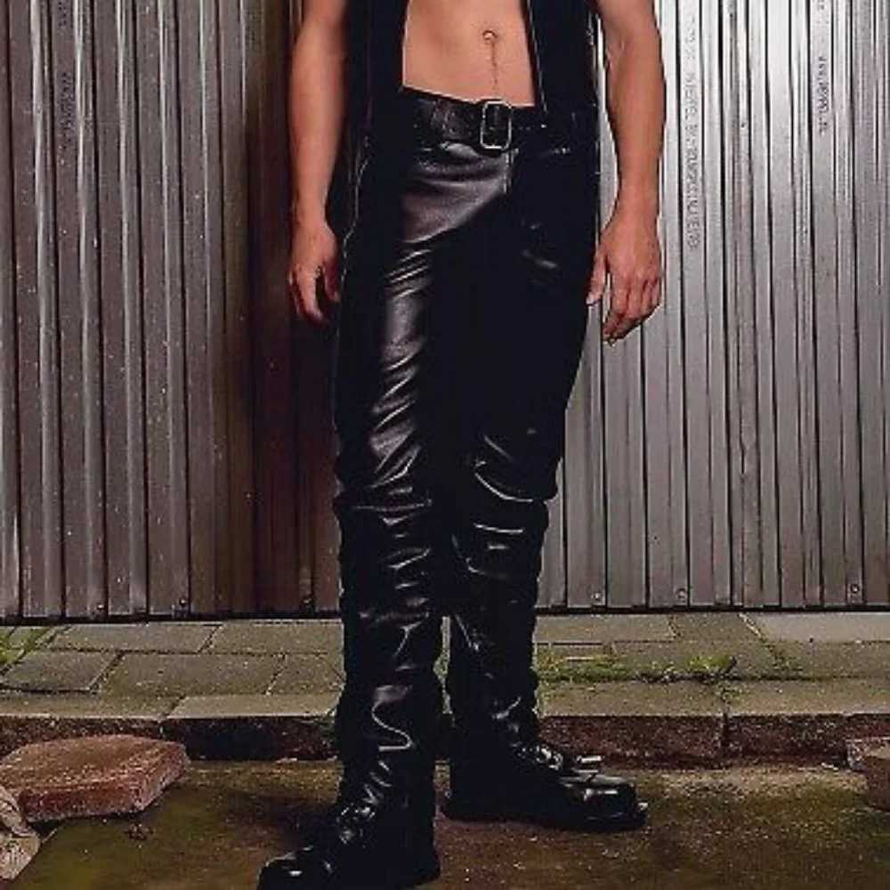 2023 Solid Color Mens PU Leather Pants Casual Punk Style Fashion Streetwear Mens Trousers Large Size 5XL Mens Clothing W250819