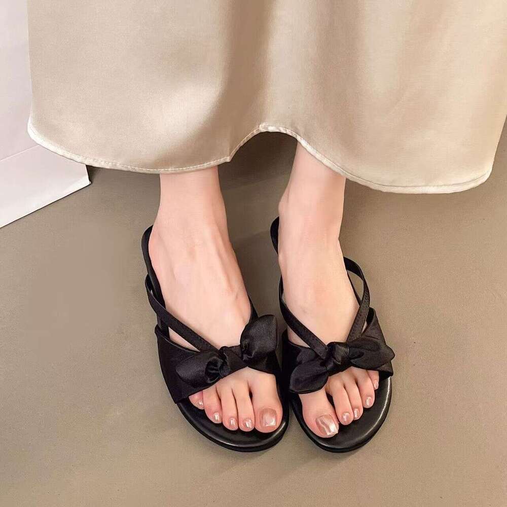 Shoe Designer Summer Outdoor Bowknot Beach Sandals 2025 New Ultra-Soft Flat French Fairy Style Small Slippers for Women