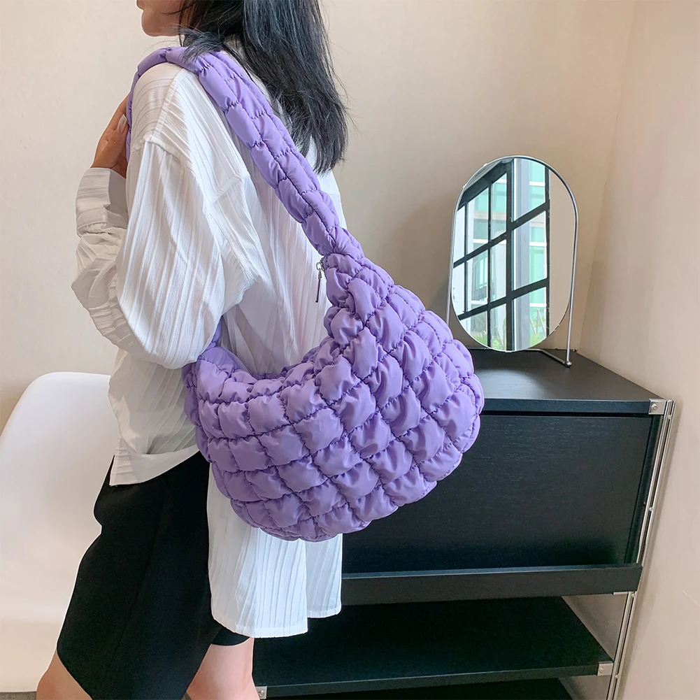 Women Shoulder Bag Quilted Pleated Ladies Crossbody Bags Fashion Large Capacity Temperament Travel Camping250813