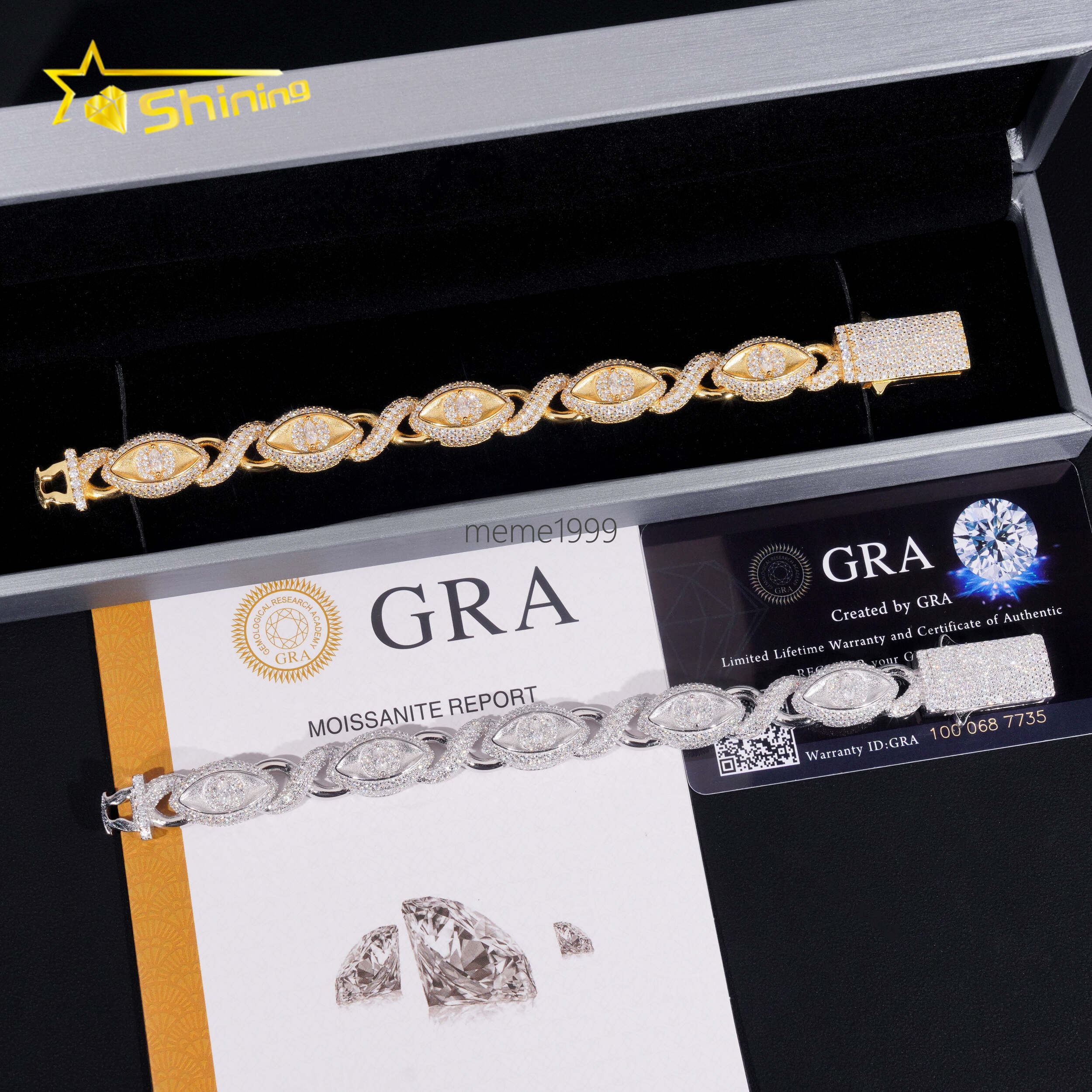 Solid 925 Sterling Silver Pass Diamond Tester Hip Hop Jewelry Custom Infinity Colored Moissanite Cuban Bracelet Cat Eye Bracelet