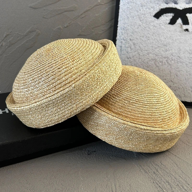 Natural Wheat Straw Hand Woven Berets Women Bohemian Sun Hat Circle Concave Top Straw Hat Girl Church Derby Party Beach Hat 250814