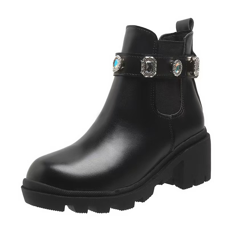 designer boots women shoes designer SHoes 100% cowhide Belt buckle Metal Thick heels Leather shoe High heeled Fashion Diamond Lady boot Large Comforta