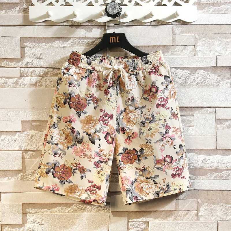 Mens Summer Drawstring Beach Leisure Print Cotton Shorts Board Shorts Asian Size M-5XL Colors W250819