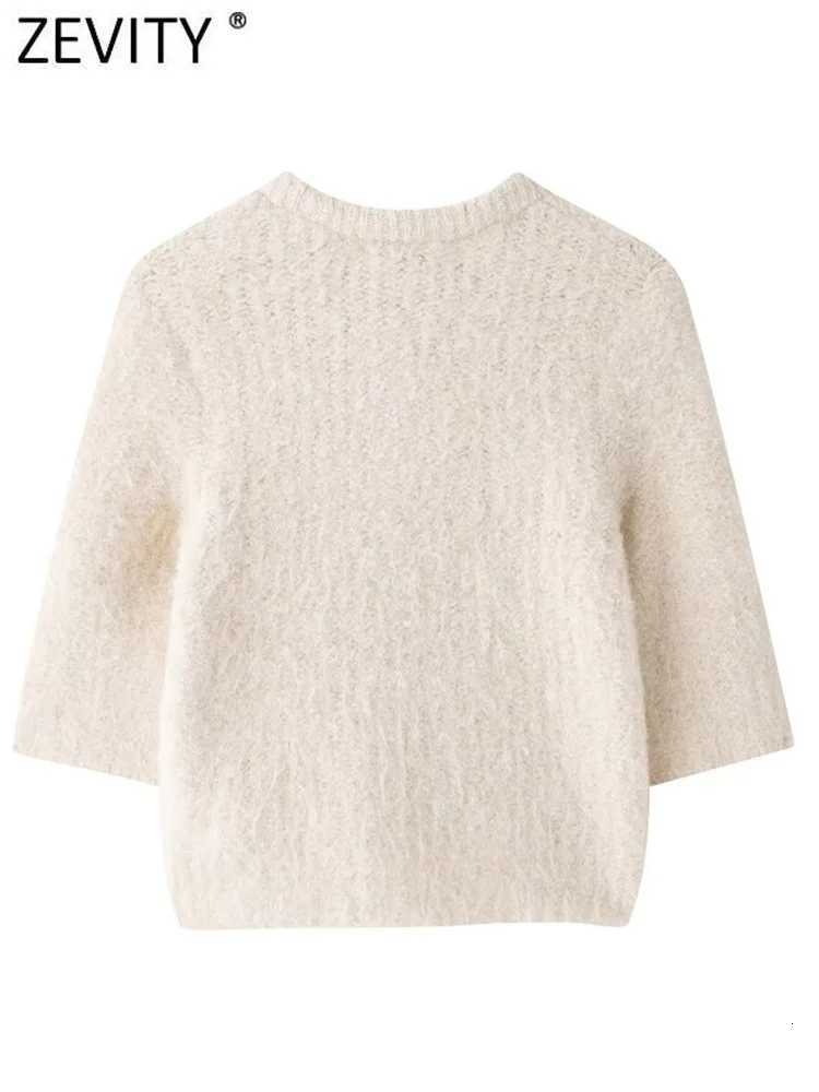 2023 New Women Fashion Transparent Organza Bow Tied Design Knitting Sweater Fe Chic Half Sleeve Pullovers Coat Tops SW7335XJ250819