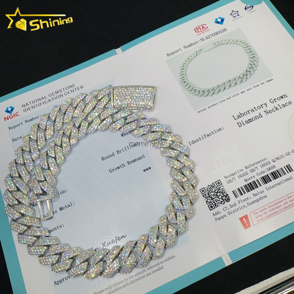 Custom Lab Grown Diamond Bracelet Necklace Mens Jewelry HPHT 20MM Width 925 Silver Iced Out Diamond Hip Hop Cuban Link Chain