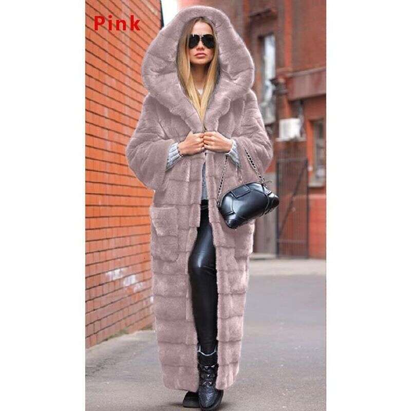 Women's clothing imitation fur hooded cotton thickened and lengthened plush women's coat windbreaker