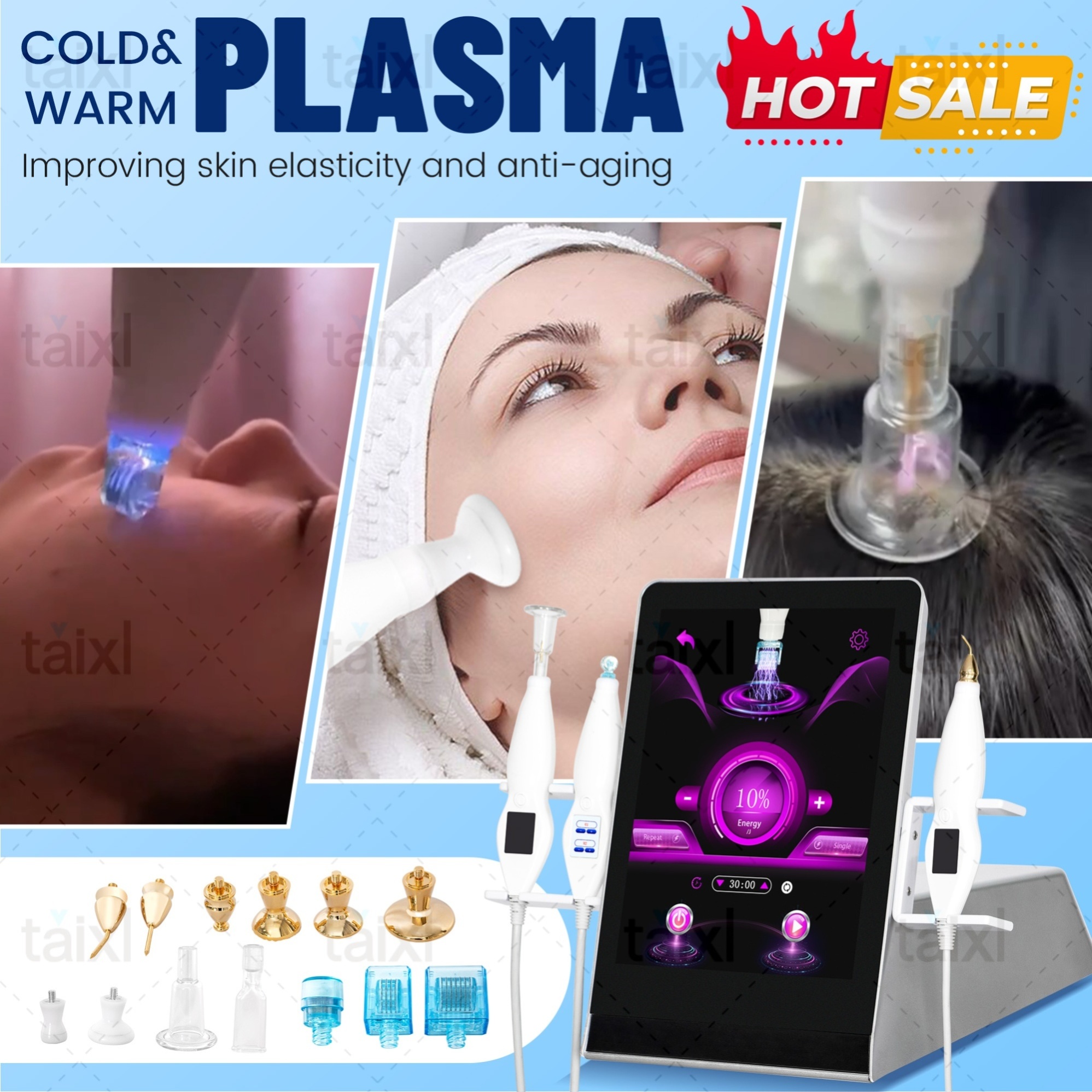 Professional 8 in 1 Cold and Hot Plasma Pen Facial Skin Care Device Acne Scar Removal Wrinkle Treatment Eyelid Lifting Skin Rejuvenation