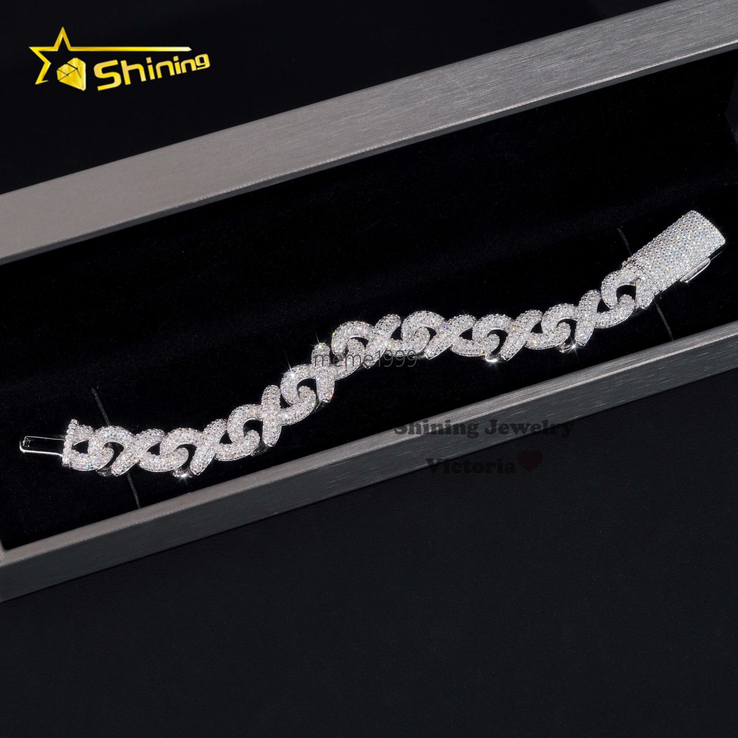 Fashion Best Selling Prong Setting White 12MM Cuban Bracelet Iced Out Jewelry Moissanite Diamond Hip Hop Infinity Link Bracelet