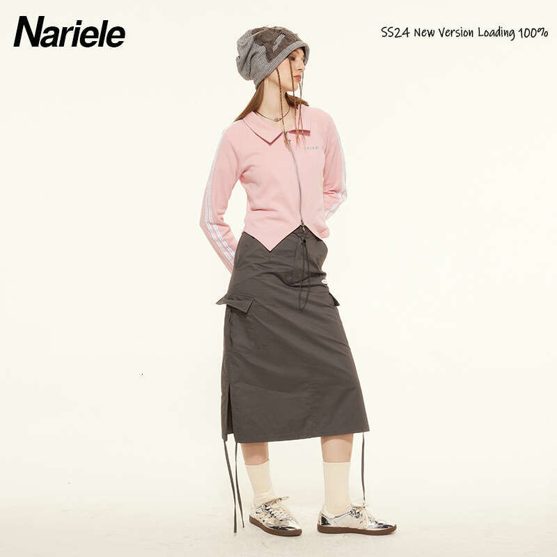 American Style New Design Turn-Down Collar Polo Shirt Hot Girl Short Top Double-Zipper B3