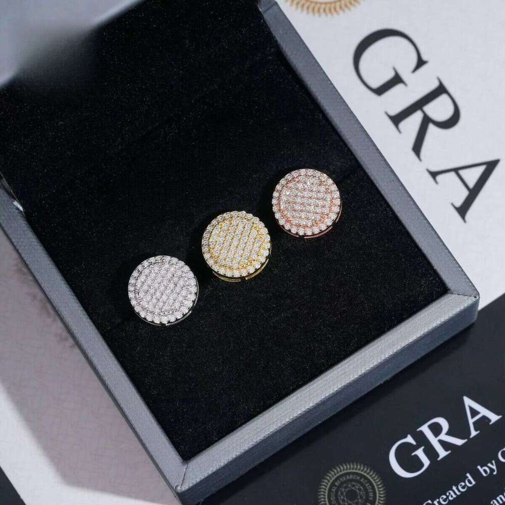 12mm Fashion Men's Round Iced Out Hip Hop Jewelry Sier VVS Moissanite Stud Earrings