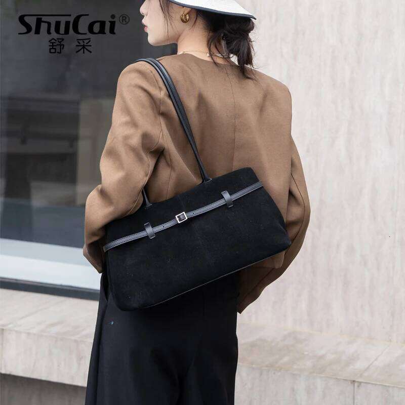 Genuine Cow Leather Women s Shoulder Large Bag Matte Suede Designer High Quality Commute Ladies Cowhide Handbag for Woman bag