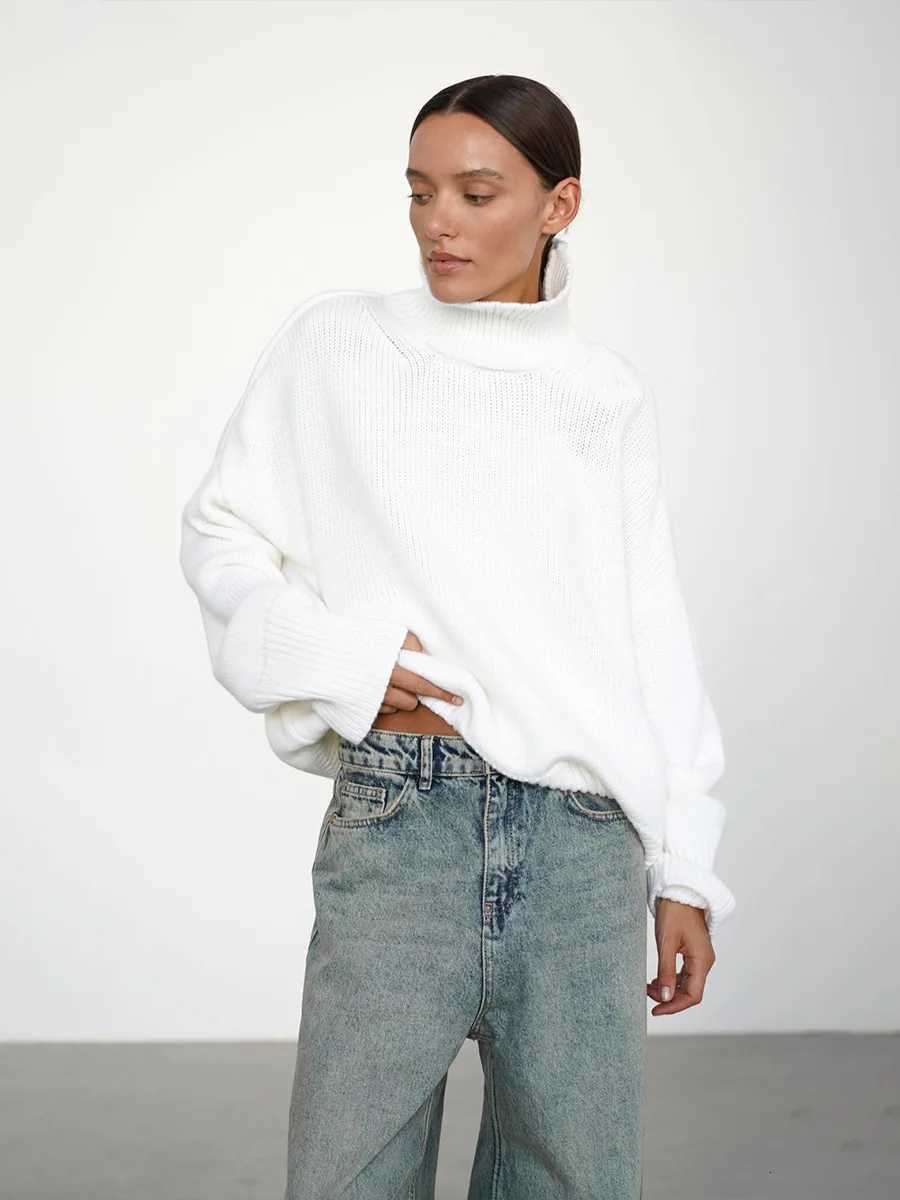 Blubelle Autumn Winter Womens Oversized Turtleneck Sweater Casual Warm Solid Basic Loose Knitted Jumper Pullover XJ250819