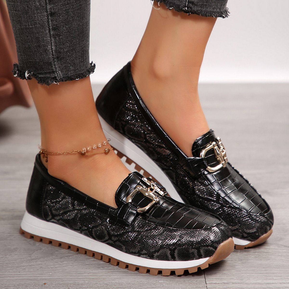 Large Size Metal Buckle Thick Sole Round Toe 2025 Autumn Winter New Fashion Women's Casual Shoes ddmymoon