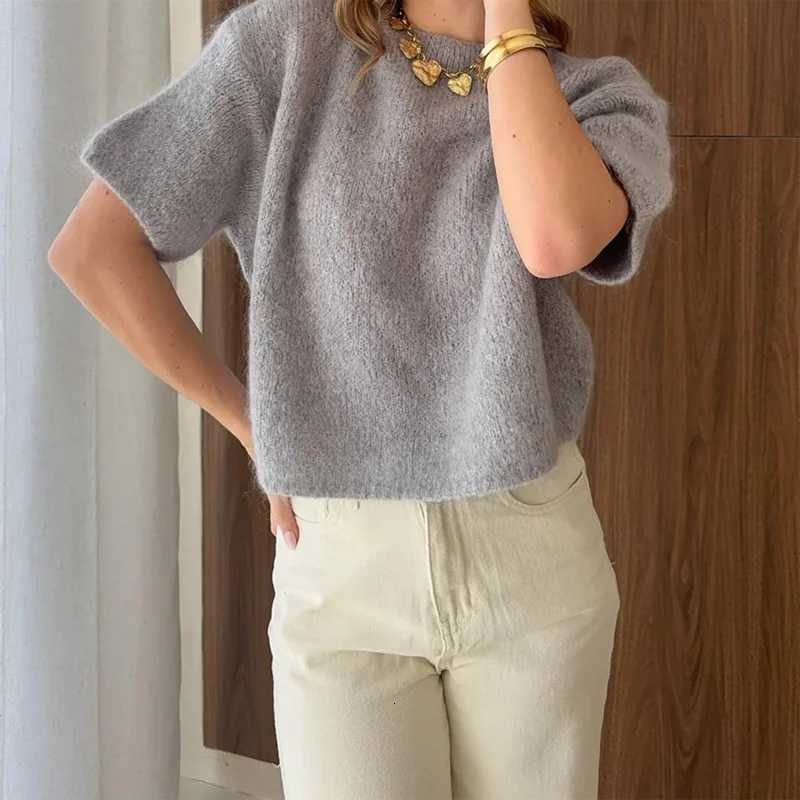 90s Vintage Womens Short Sve Knit Sweaters Y2k Crewneck Loose Oversized Knit Pullover Basic Sweater Jumper Tops Streetwear XJ250819