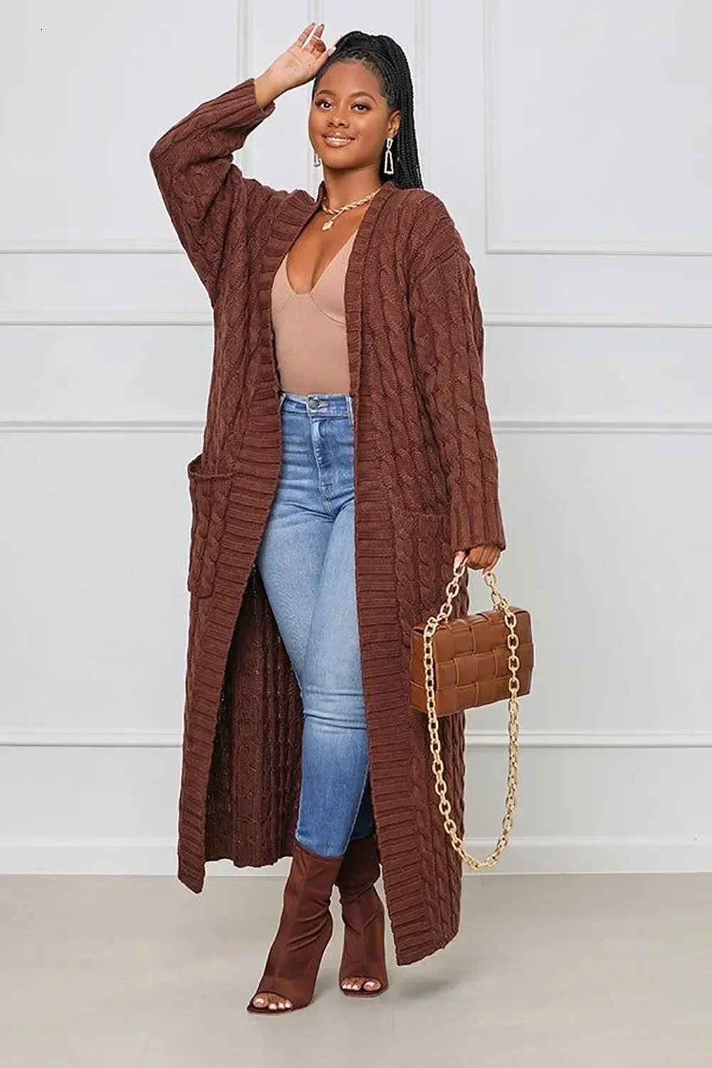 Kintted Cardigan Women Long Jacket Autumn Winter Yellow Crochet Loose Sleeve Woman Sweater Warm Jumper Causal Cardigans 250819