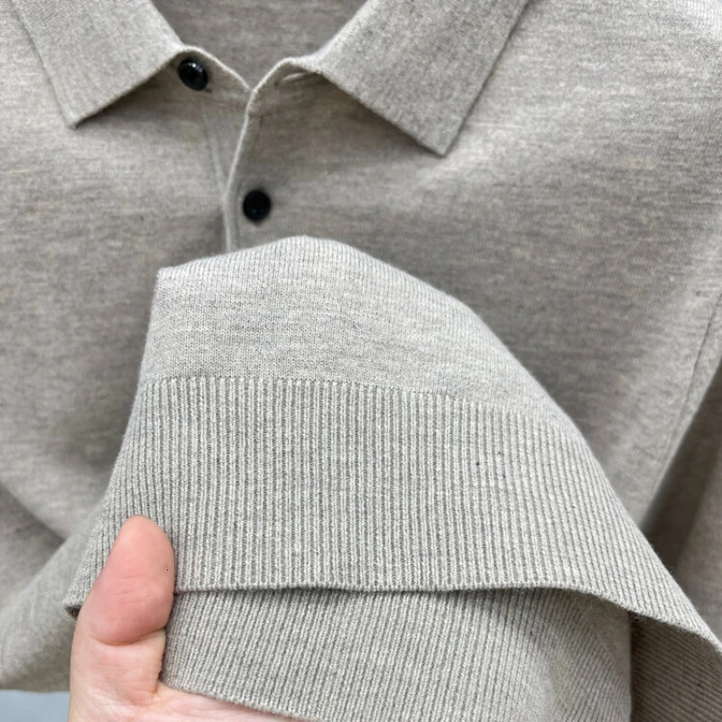 Mens Long Sleeve Fashion Casual Polo Shirt Collar Pullover Sweater. Business Sweater T-shirt Golf Spring Autumn Wool 250818