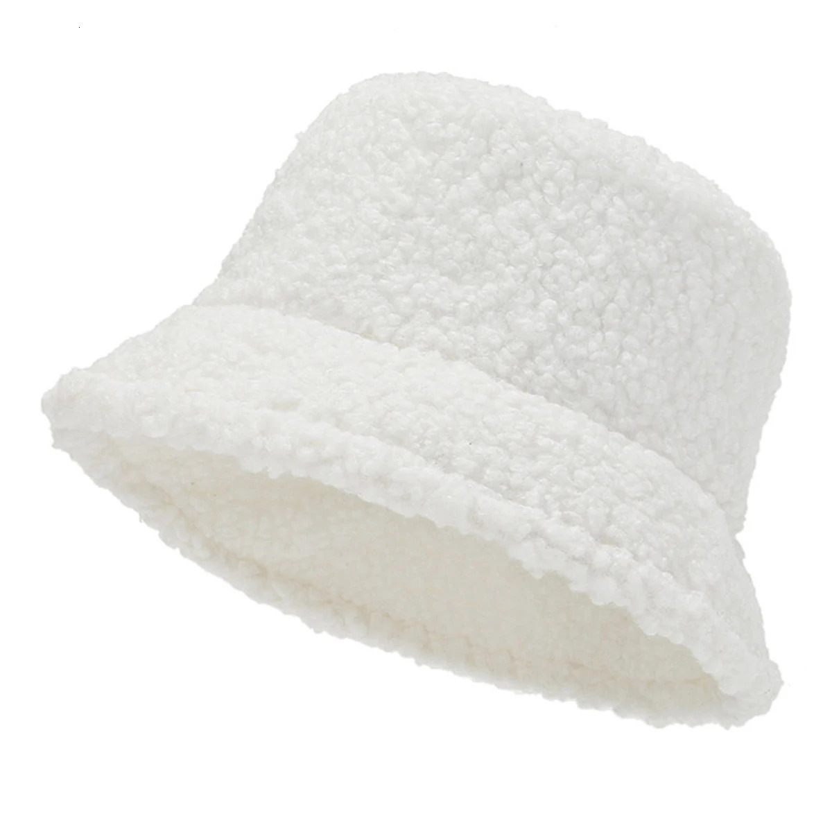 Unisex Solid Color Personality Lambhair Bucket Hats Warm Fishermen Caps Outdoor Casual Cap Sunscreen Hat 250819