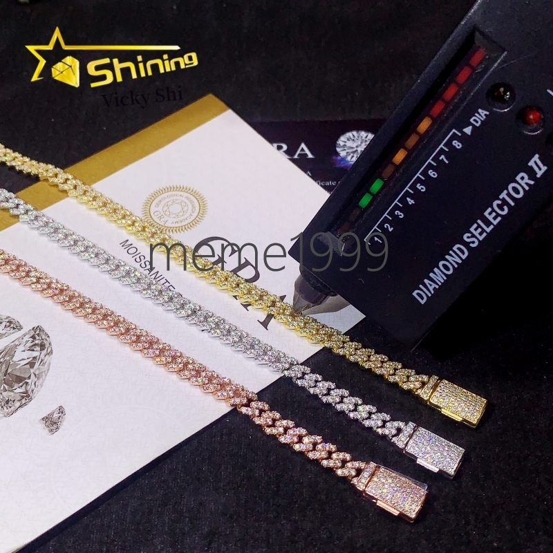 Fine Jewelry 925 Sterling Silver Cuban Link Chain 6MM High Quality Pass Diamond Tester Moissanite Cuban Bracelet