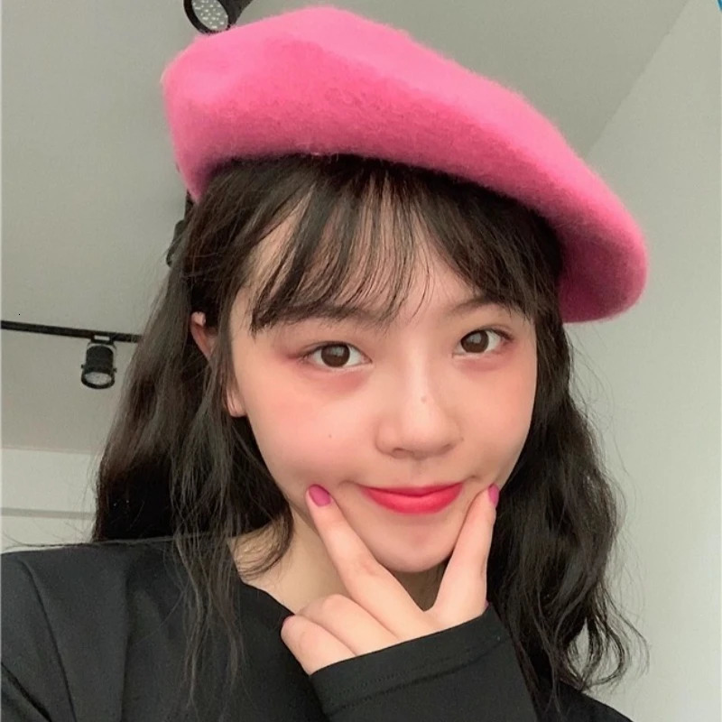 Korean Fashion Woolen Beret Hat Soft Thick Knit Cap Sweet Warm Artist Berets for Daily Wear Adjustable Beanie Cap Headwear Decor 250819