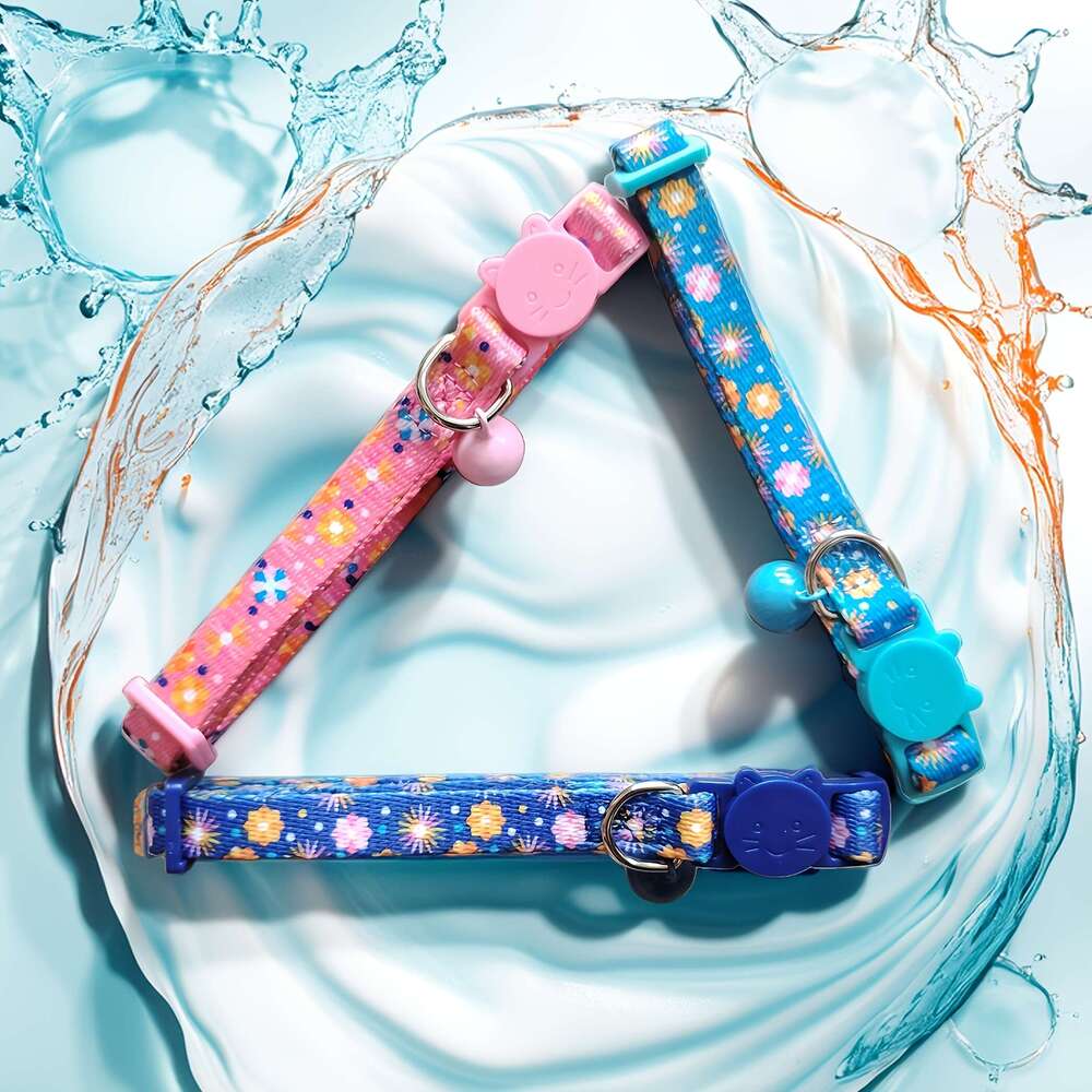 Colorful Flower Pet Collar Cute Cat Necklace Pink Sky Blue Fashion Festive Kitten Neck Ring