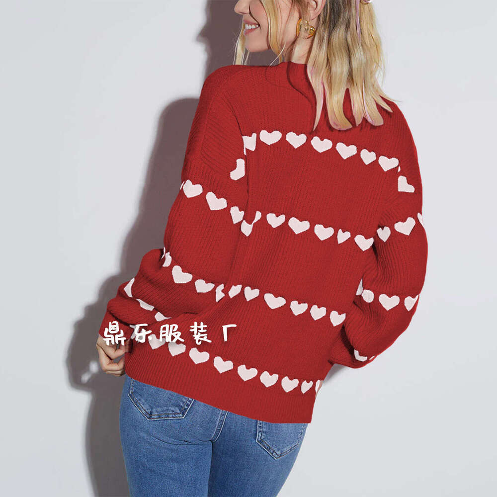 Autumn Winter New Temu Lover Heart Style Loose Sweater Knitted Top For Women B5