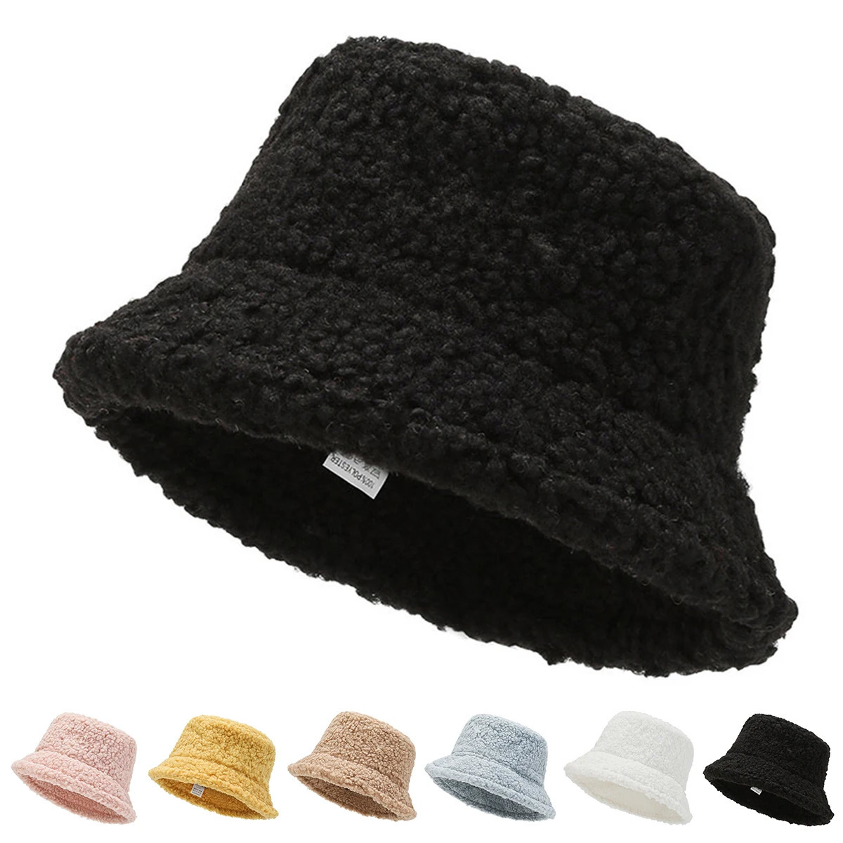 Unisex Solid Color Personality Lambhair Bucket Hats Warm Fishermen Caps Outdoor Casual Cap Sunscreen Hat 250819