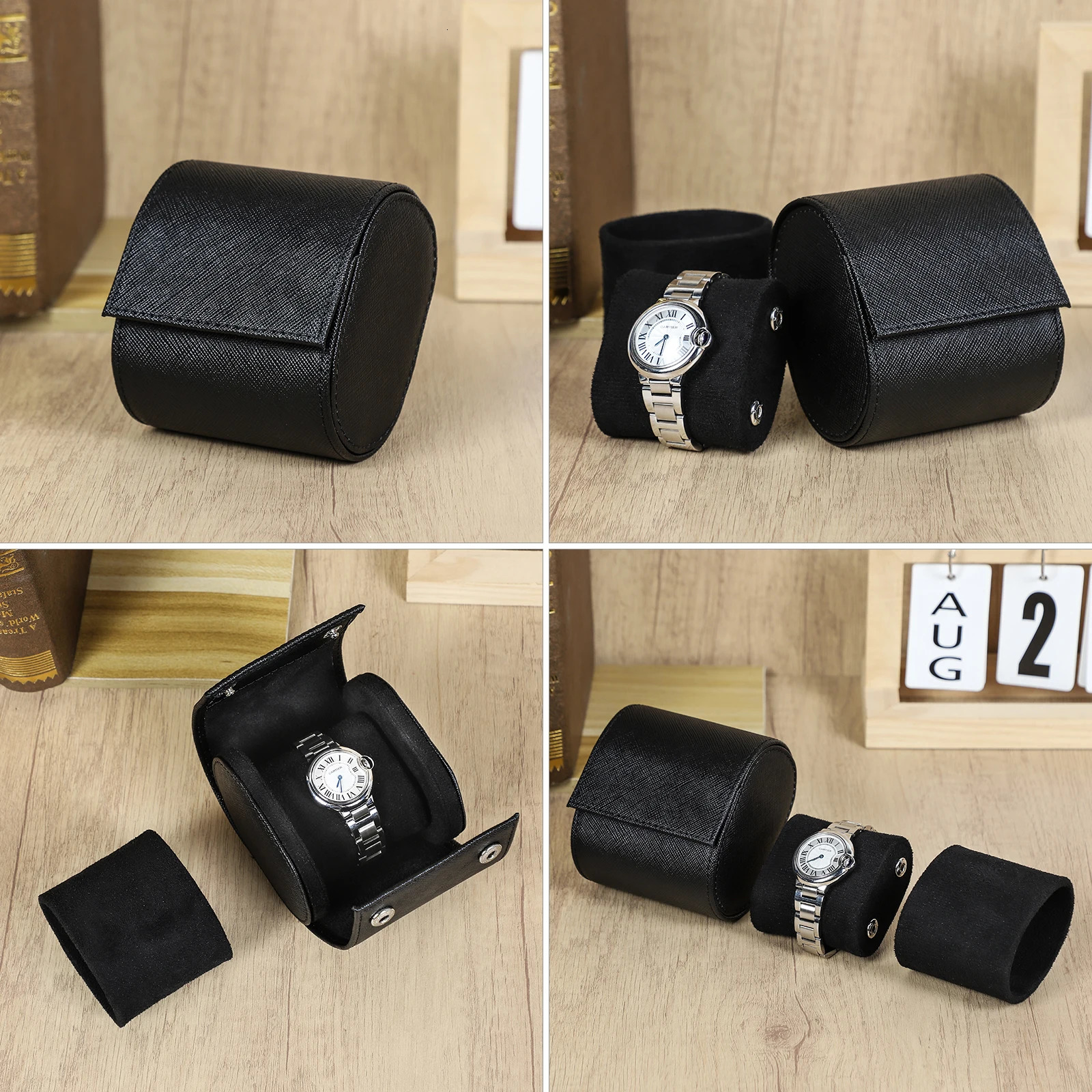 CONTACTS FAMILY Genuine Leather Single Watch Roll Travel Case Portable Watch Storage Organizer Wristwatches Organizer Box 250819