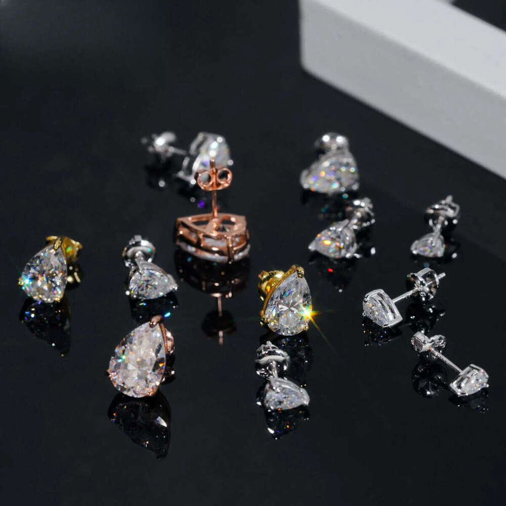 Wholesale Price Fine Jewelry Women Sier Pear cut Moissanite Dia Stud Earrings GRA Certificated