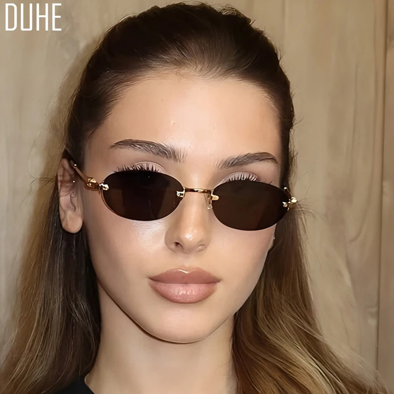 Frameless Oval Personality Sunglasses Ins Style Summer Sun Protection Sunglasses High-End Fashion Sunglasses UV400 250815